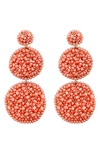 Panacea Seed Bead Linear Drop Earrings In Coral