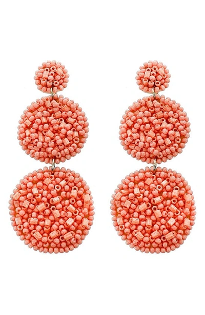 Panacea Seed Bead Linear Drop Earrings In Coral