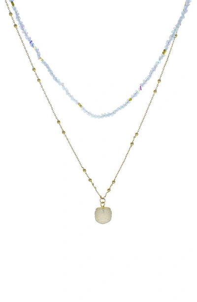 Panacea Drusy Pendant Layered Necklace In Blue