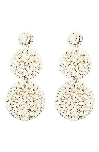 Panacea Seed Bead Linear Drop Earrings In White