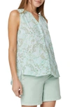 Nydj Print Pleat Back Sleeveless Split Neck Blouse In Stella Paisley