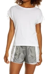 Blanc Noir Ruched Sleeve T-shirt In Solid White