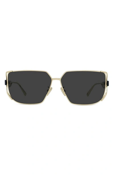 Dior Archi 61mm Rectangle Sunglasses In Shiny Light Nickeltin / Smoke