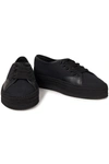 Ferragamo Leather-trimmed Canvas Platform Espadrille Sneakers In Black