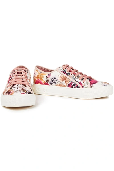 Ferragamo Borg Leather-trimmed Printed Twill Trainers In Blush