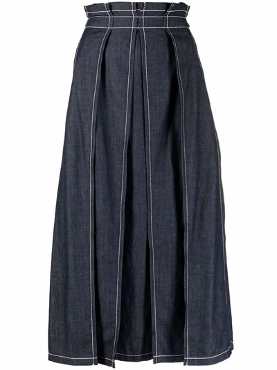 Odeeh High-waist Pleated Denim Skirt In Blue