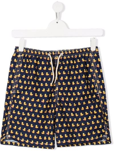 Mc2 Saint Barth Teen Jeanlig Ducky-print Swim Shorts In Blue