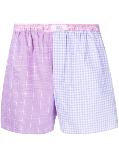 Erl Contrast Check-print Boxer Shorts In Purple