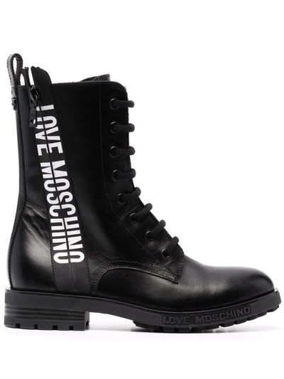 Love Moschino Logo-tape Ankle Boots In Black