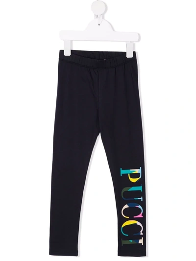 Emilio Pucci Junior Kids' Logo Print Leggings In Blue