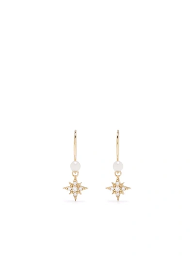 Mizuki 14kt Yellow Gold Pearl Diamond Small Star Earrings