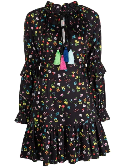 Cynthia Rowley Betty Floral-print Tassel-tie Dress In Black