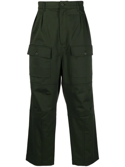 Maison Kitsuné Khaki Patched Pockets 2 Pleats Cargo Trousers In Green