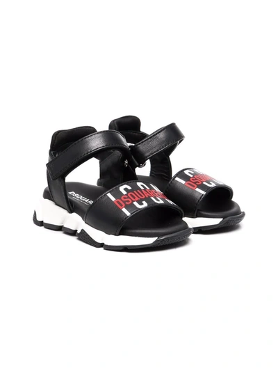 Dsquared2 Kids' Logo-print Open-toe Sandals In Black