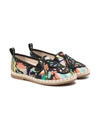 Sophia Webster Mini Butterfly-embroidered Abstract-print Espadrilles In Black