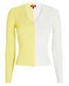 Staud Color Block Ribbed Cardigan Sweater In Yellow/white