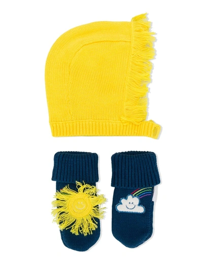 Stella Mccartney Babies' Knitted Gloves Hat Set In 蓝色