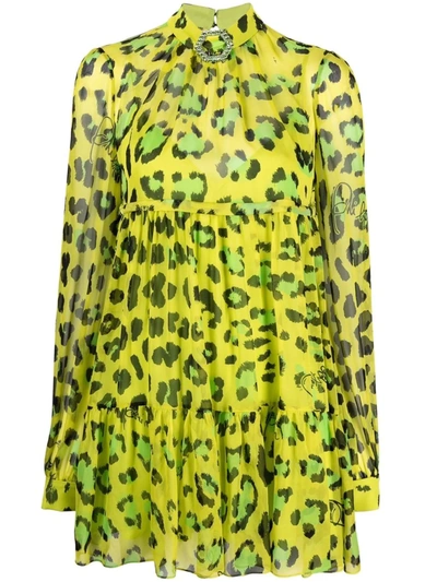Philipp Plein Leopard-print Silk Dress In 绿色