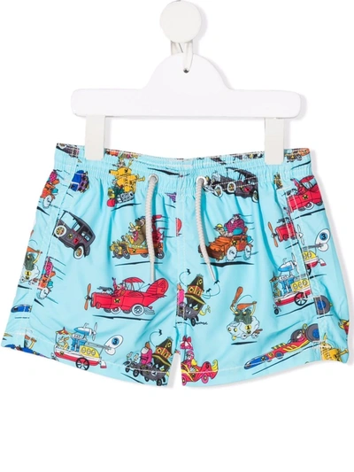 Mc2 Saint Barth Wacky Races Print Swim Shorts In 蓝色