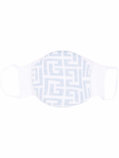 Balmain Light Blue And White Monogram Face Mask In Bianco/azzurro