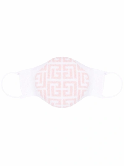 Balmain Logo-intarsia Knitted Cotton Face Mask In 白色