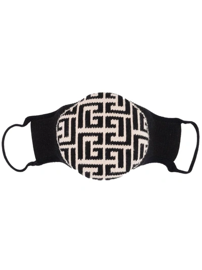 Balmain Woman Black And Ivory Face Mask With Monogram In Nero/avorio