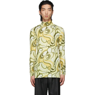Raf Simons Yellow & Green All Over Printed Turtleneck In Hippie Yellow