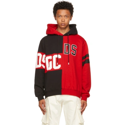 Gcds Black & Red Deconstructed Logo Hoodie