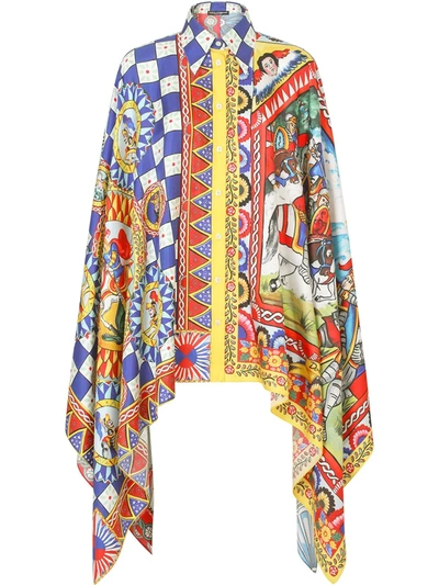 Dolce & Gabbana Carretto Print Silk Twill Beach Poncho Shirt In Multi