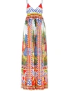 Dolce & Gabbana V-neck Carretto Print Chiffon Maxi Dress In Rot