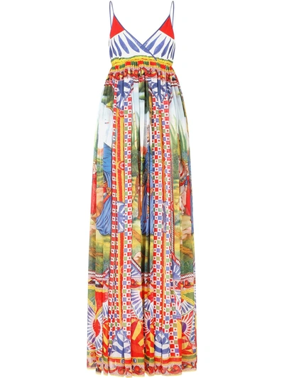 Dolce & Gabbana V-neck Carretto Print Chiffon Maxi Dress In Multi