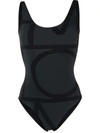 Totême Monogram Printed Recycled Swimsuit In Schwarz
