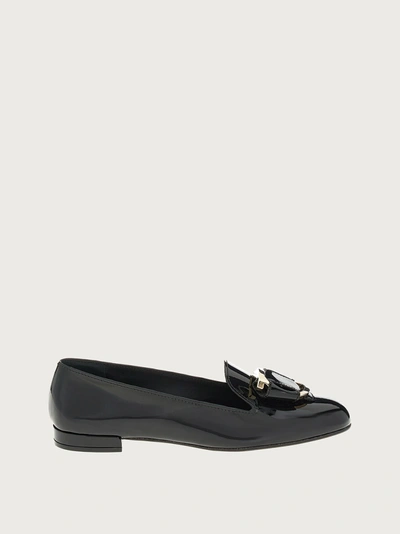 Ferragamo Bow-detail Lambskin Loafers In Black