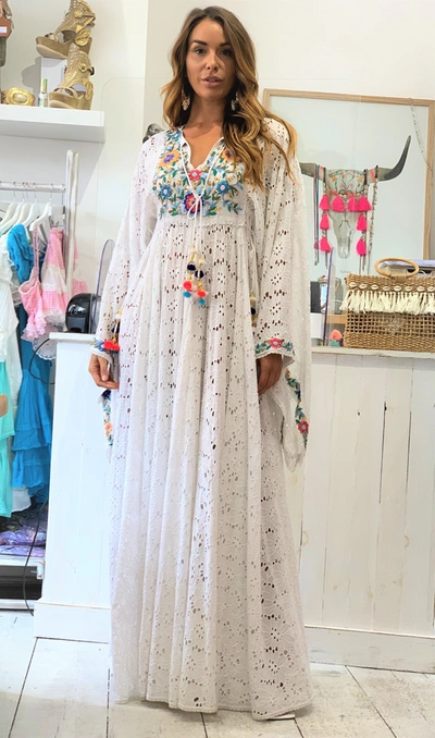 Diamond For Eden Kimono Sleeve Maxi Embroidery Dress Aria In White |  ModeSens