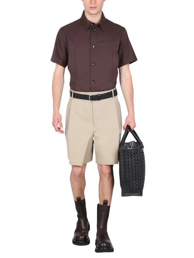 Bottega Veneta Slit-pocket Short-sleeve Shirt In Brown