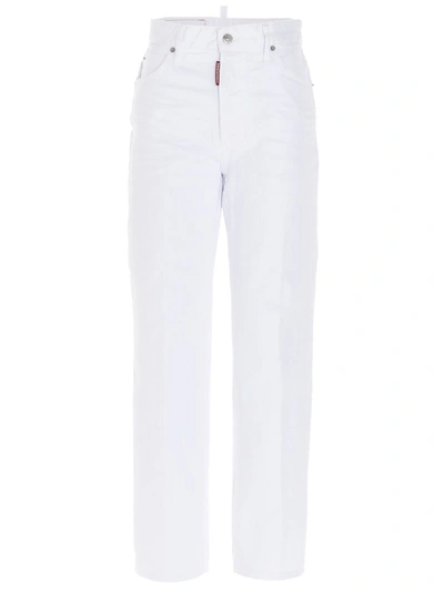 Dsquared2 D2 Boston Stretch Cotton Denim Jeans In Bianco
