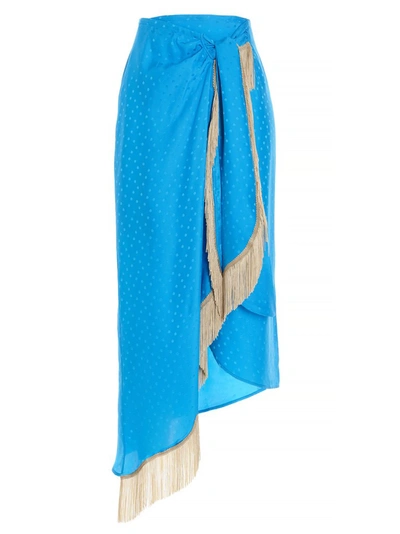Art Dealer Turquoise Pois Silk Fringed Skirt In Blue