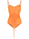 CHRISTOPHER ESBER DISCONNECT RUCHED SWIMSUIT TANGERINE