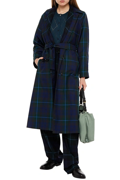 Paul Smith Belted Checked Twill Trench Coat In Indigo