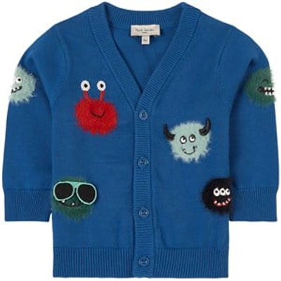 Paul Smith Junior Blue Cardigan For Babyboy With Monsters