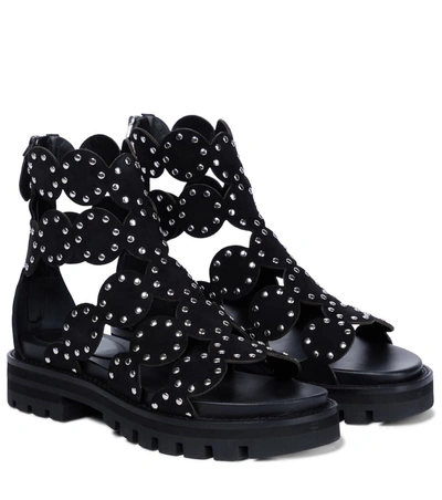 Alaïa Circle-stud Leather Zip Sandals In Black