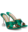 Aquazzura Yes Darling Embellished-heel Satin Mules In 绿色