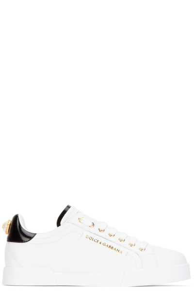 Dolce & Gabbana Logo-embellished Leather Sneakers In White