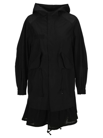 Undercover Oversized Panelled Parka Coat In Black