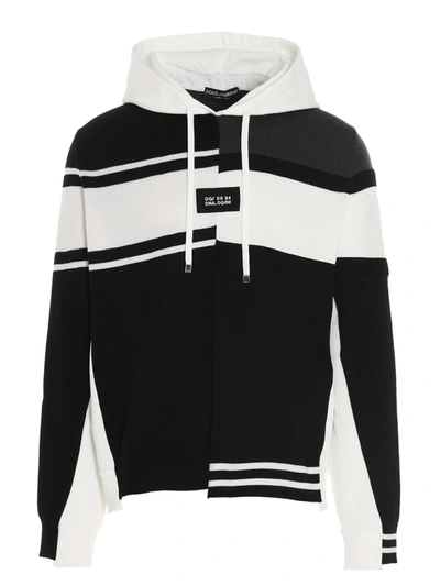 Dolce & Gabbana Asymmetrical Hoodie In Black In White,black