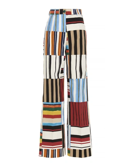 Dolce & Gabbana Patchwork-effect Striped Cotton-blend Twill Wide-leg Pants In Multi
