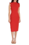 Maggy London Ruffle Mock Neck Sheath Dress In Red