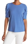Adrianna Papell Polka Dot Crepe Pleated Knit Top In Bluesmldot