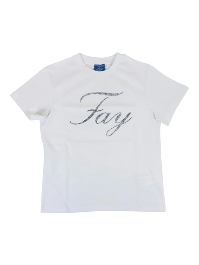 Fay Teen Logo Print Cotton T-shirt In White
