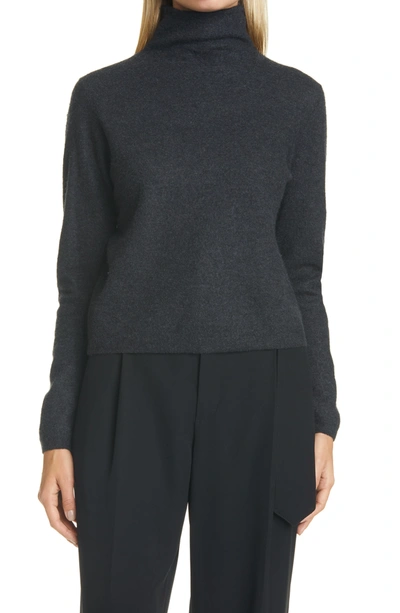 Vince Cashmere Crop Turtleneck Sweater In Heather Charcoal